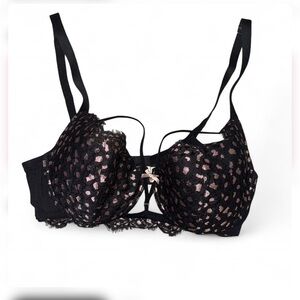 Cacique black lace balconette bra with pink accents, adjustable straps, 38DDD